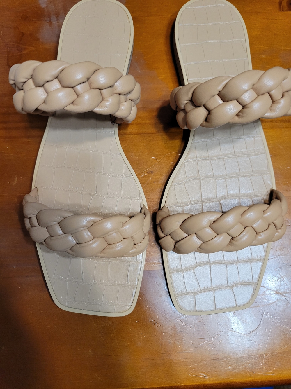 Women's Braided Double-Strap Slide Sandals in Beige